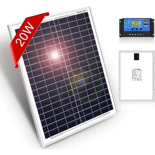 DOKIO 18 Volt 12V 20Watt Small Solar Panel China Waterproof Panels Solar Sets Cell/Module/System/Home/Boat 10A 12/24V Controlle