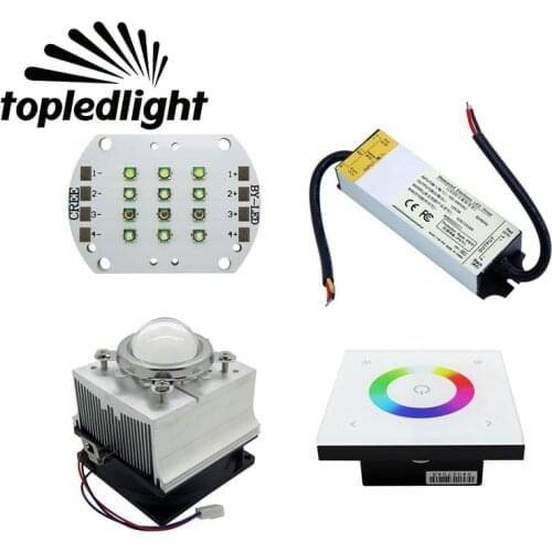 DIY Led Lamp Light Cree XP-E XPE RGBW Led Light + RGBW Dimmer + 12V 3A Power Supply + Led Heatsink Cool Fan With 45mm Lens