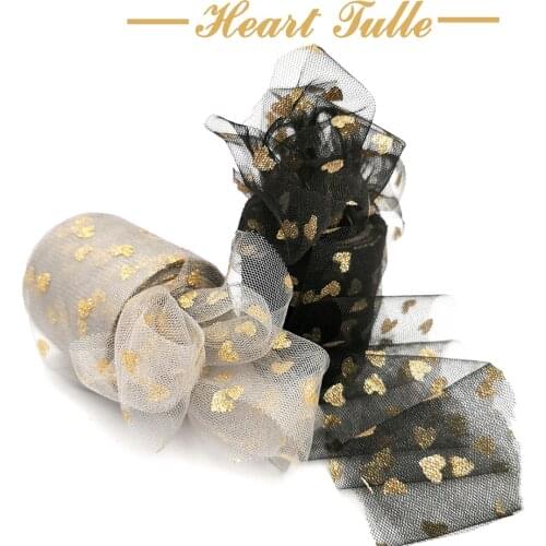 6cm 10Yards Golden Heart Tulle Rolls Glitter Heart Organza Mesh Ribbon DIY Tutu Skirt Fabric Wedding Birthday Decoration Supply
