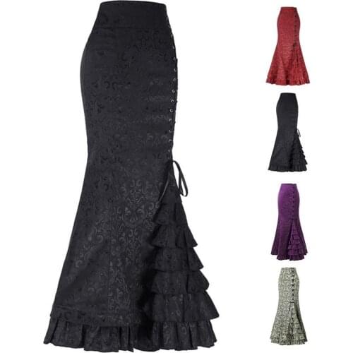 Vintage Breathable Punk Style Vintage Ruffles Bodycon Skirt for Daily Wear