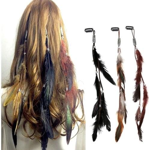 SUCCI Women Feather Hairband Hair Comb Clips Boho Headband Headpiece Bohemian Tassel Hair Accessories Folk Hairgrip