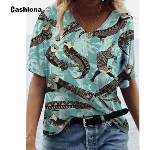 Plus size 3XL Women Elegant Leisure Sexy V-neck T-shirt Model Print Womens Top 2021 Summer Casual Loose Tees shirt Femme