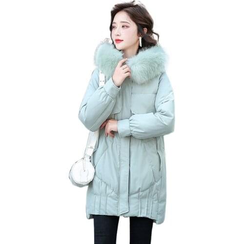 Winter Thicken Cotton Women Jacket 2021 New Fashion All-Match Warm Hooded Fur collar Long Loose Womens Cotton Coats