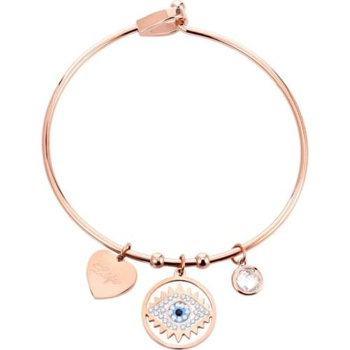 Eye of The Demon Zircon Heart Charms Bangles for Women Stainless Steel Bangle Rose Gold Silver Color Fashion Jewelry Gift 2020