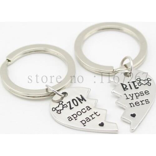 2015 broken heart "Zombie Apocalypse Partners"Best Friend Couples Hand Stamped Keychain Set &necklaceThe Walking Dead