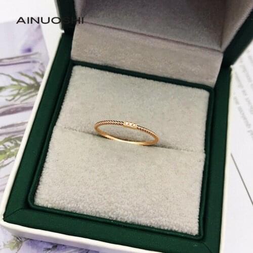 AINUOSHI 18K Gold Twist shape Three-stone 0.011ct Round Real Natural Diamond Engagement Ring Witness The Gift of Love Gift