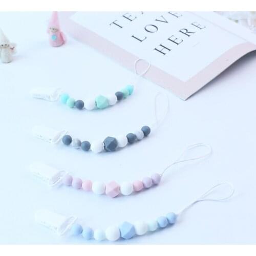 Pacifier Clip Chain Baby Infant Soothie Accessories Silicone Round Beads Paci Holder Clips Teether Chew Shower Toy 0818-1