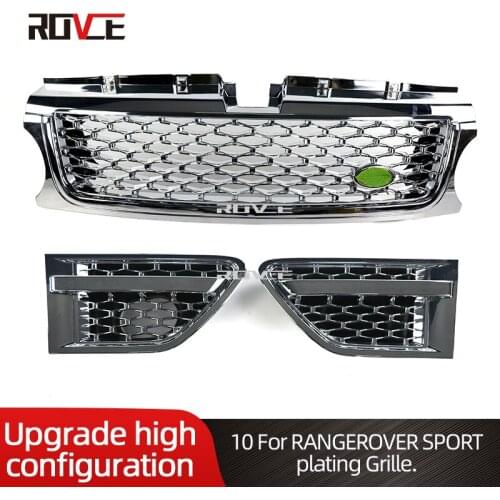 ROVCE Car Tuning Auto Parts Front Middle Grille Grill+Side Vent Cover For Land Rover Range Rover Sport 2010-2013 L320 Plating