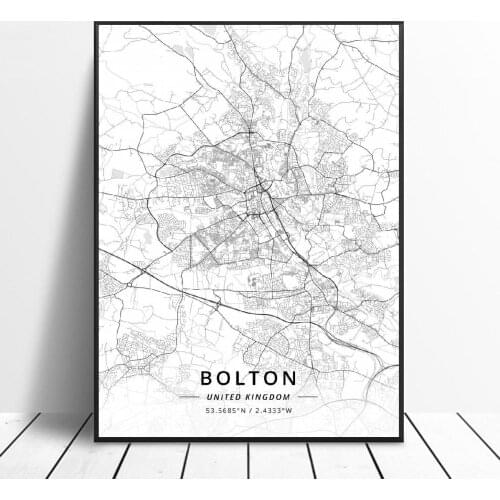 Bolton Burnley Chesterfield Gloucester Reading Sunderland United Kingdom Map Canvas Art Poster