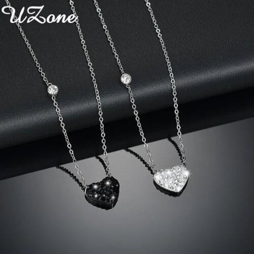 UZone Fashion Luxury Crystal CZ Heart Pendant Choker Necklace Stainless Steel Chain Necklaces for Women Wedding Jewelry Gifts