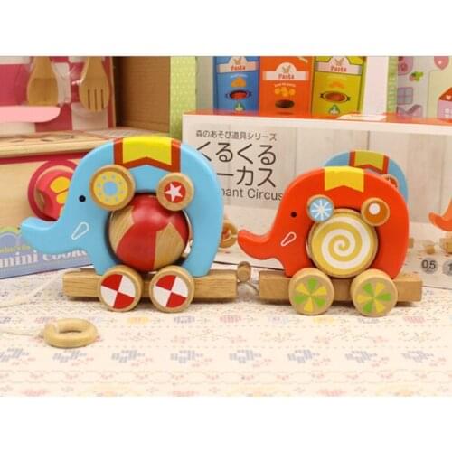 D633 Free shipping fine wooden toy 2 elephant dragging car fun wheel design Childrens educational toys