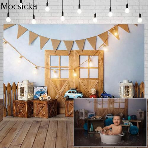 Toy Car Theme Photography Background Newborn Baby Shower Backdrop Wood Door Box Decor Banner Child Birthday Cake Smash Photocall