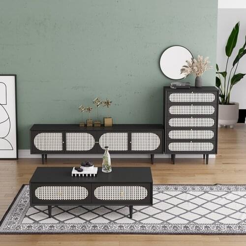 FOSUHOUSE Nordic Wooden Rattan Living Room Cabinets Japanese Storage Cabinet Coffee Table Home Furniture Modern Bedside Table