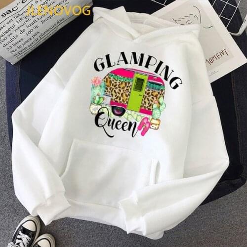 Glamping Queen Graphic Print Cap Hoodies Women Clothes 2021 Vogue Leopard Cactus Sweatshirt Femme Harajuku Kawaii Clothing Coat