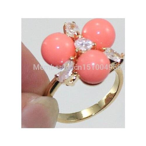 Good >>>Fashion crystal pink shell Pearl Ring 6#-8