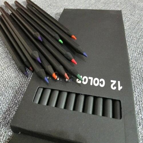 12 Pcs/Set High Quality Pencil Packaging 12 Different Colours Colored Pencils Kawaii School Black Wooden Pencils