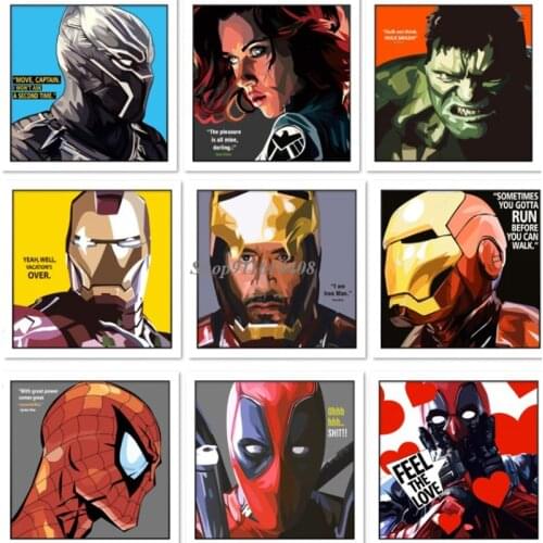 Marvel Avengers Cartoon Superhero Poster Canvas Paintings Iron Man Kids Bedroom Wall Art Prints Pictures Living Room Home Decor
