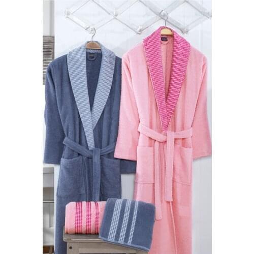 Embroidered 100% cotton 4 piece bath robe set Valentines Day gift