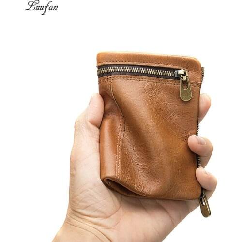 Genuine leather wallets man woman soft cow leather short Bifold Wallet mini zipper coin pocket money clip Business card case