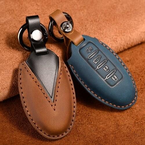 Leather Car Remote Key Case Cover for Nissan Tidda Livida X-Trail T31 T32 Qashqai March Juke Pathfinder Note GTR Key Chain