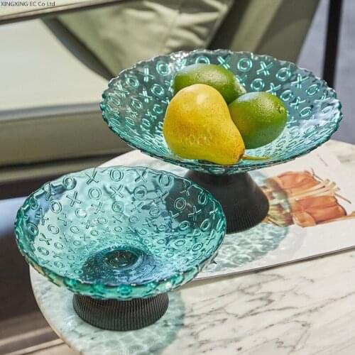 Creative Colorful Glass Fruit Plate Dessert Bowl Simple Household Round Snack Storage Tray Candy Dish Home Decoration Utensils