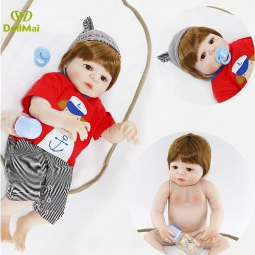Bebes reborn real baby full silicone doll 23"57cm newborn baby boy toddler dolls for children gift can bathe boneca reborn
