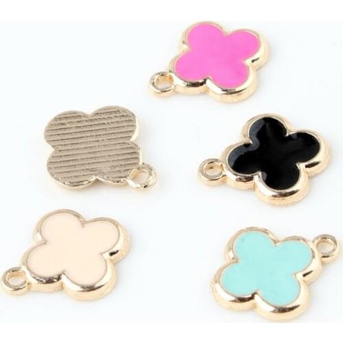 20pcs/lot 13*15mm Fashion Lucky Flower Oil Drop Enamel Pendant DIY Necklace Accessories Charms for Bracelet Jewelry Making