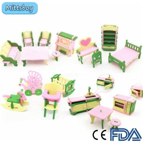 Montessori 1:12 Dollhouse Miniature Furniture Wooden Creative Bathroom Bedroom Restaurant For Kids Action Figure Doll House Toys