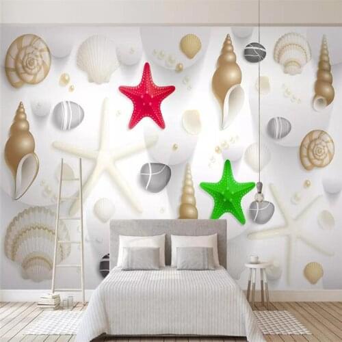 Starfish conch shell living room TV sofa background wall professional production mural factory wholesale wallpaper mural poster