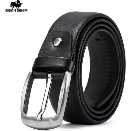 BISON DENIM Genuine Leather Men Belt High Quality Luxury Strap Classic Vintage Pin Buckle Male Belt Jeans Belt for Men W71564