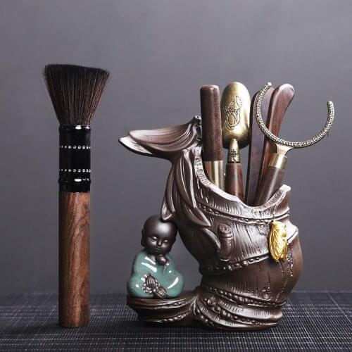 Ebony Tea Ceremony Six Gentlemen Accessories Set Kungfu Tea Set Ornaments Teaspoon Tea Clips Tea Brush Fork Redware Teapot ZH605