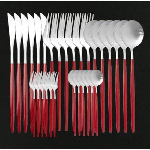 Tableware 6/30Pcs Red Silver Matte Stainless Steel Dinnerware Set Kitchen Cake Fork Spoon Knife Set Flatware Party Cutlery Set