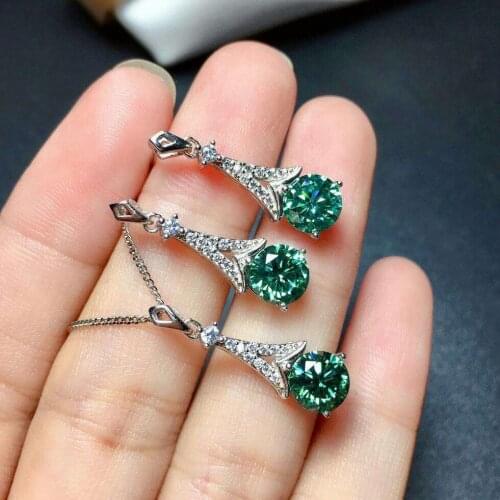 Natural Emerald Necklace/Earrings for Women Silver 925 Bohemia Wedding Joyeria Fina Para Mujer Set Cadenas Y Aretes Jewelry