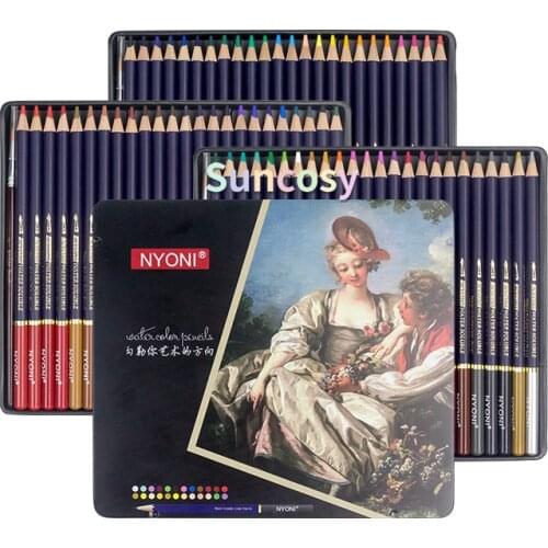 Nyoni 12 / 24 / 36 /48/ 72color water-soluble color lead iron box, color pencil brush set, For Kids Drawing Pencils Art Supplies