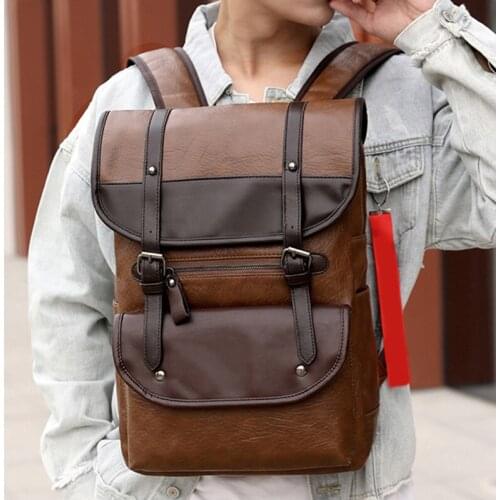 2020 Vintage PU Leather Laptop Backpacks Men Travel Rucksack Large Capacity Waterproof Retro Bagpack