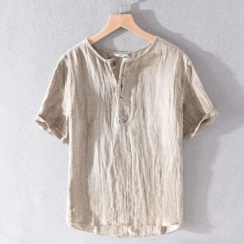 Pleated design summer 100% linen shirt men brand short sleeve shirts for men fashion simple comfortable shirts male chemise