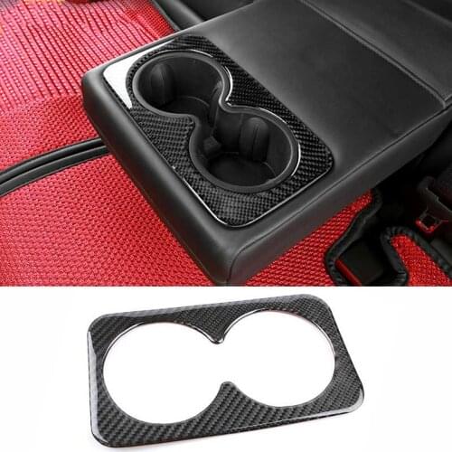 Car Rear Seat Armrest Water Cup Holder Panel Trim Frame Cover Real Carbon Fiber Sticker Accessories For Cadillac XT5 2016 2017