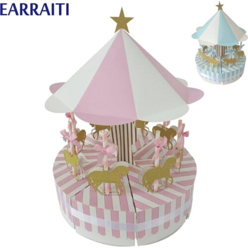 Romantic Carousel Candy Box Wedding Favors Baby Shower Birthday Pink Blue Gift Candy Box Cookies Packaging Decorations Guest