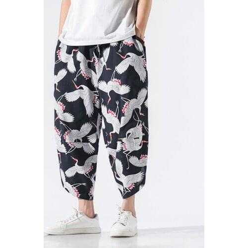 Streetwear Harem Pants Men Calf Length Cotton Bermuda Masculina Wide-legged Bloomers Hip Hop Male Pants Joggers Dropshipping