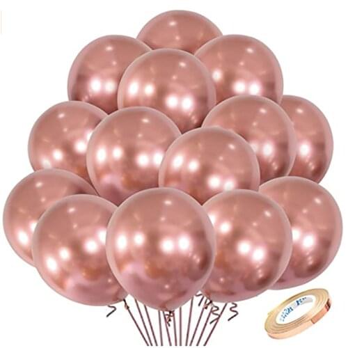 50pcs Rose Gold Metallic Chrome Balloons With Ribbon For Kid Birthday Party Wedding Bridal Engagement Baby Shower Decoration
