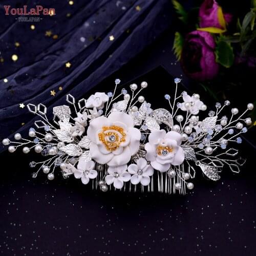 YouLaPan HP320 Wedding Floral Hair Accessories Wedding Hair Clip Romantic Bridal Comb Handmade Women Hair Ornaments Headpieces