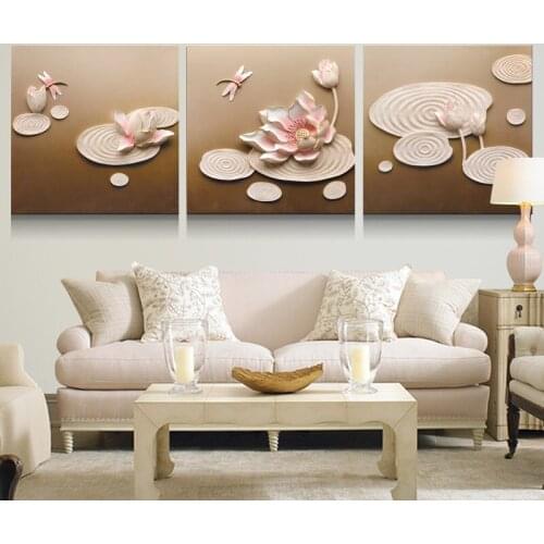Embossed painting three-dimensional living room triptych decorative painting sofa background wall painting frameless painting mo