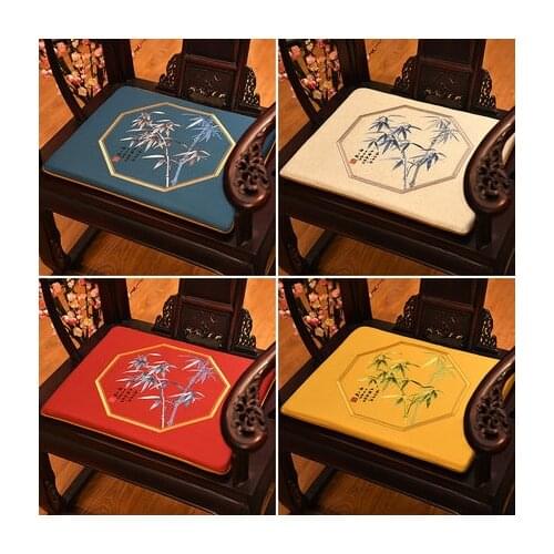 Fine Embroidery Bamboo Pattern Seat Cushion Sofa Dining Chair Anti-Slip Pads Home Decorative Cotton Linen Armchair Sit Mats