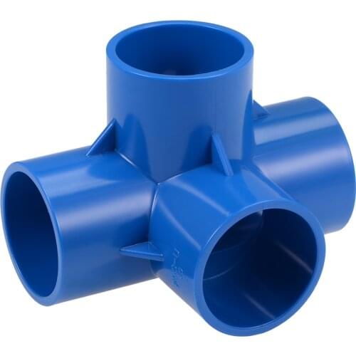 Uxcell 4 Way 40mm Tee PVC Fitting Elbow - PVC Furniture Elbow Fittings Blue