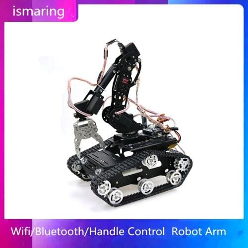 Wifi/Bluetooth/Handle Control Full Metal 8DOF Vehicle Robot Mobile Platform 8-Axis Robotic Arm with Gripper for Arduino