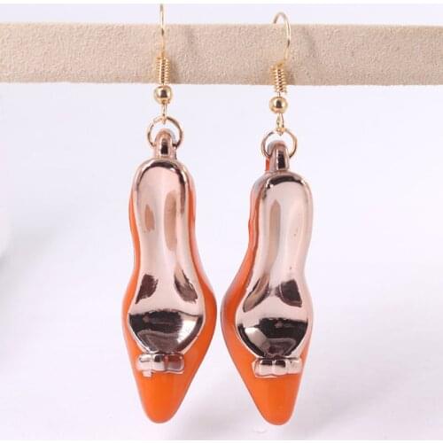 Colorful Alloy High Heels Dangle Earrings Exaggerated Statement Funky Earrings Women Elegant Texture Wild Jewelry Hot Selling