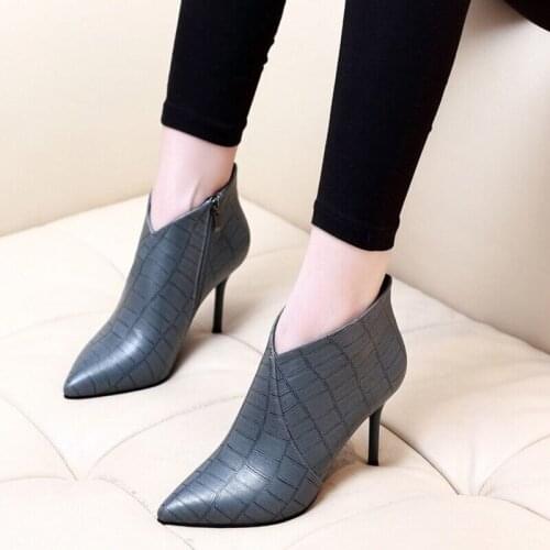 NEW women riding ankle boots winter autumn pointed toe fashion black gray shoes Casual Handmade boots high heel 8cm female boots