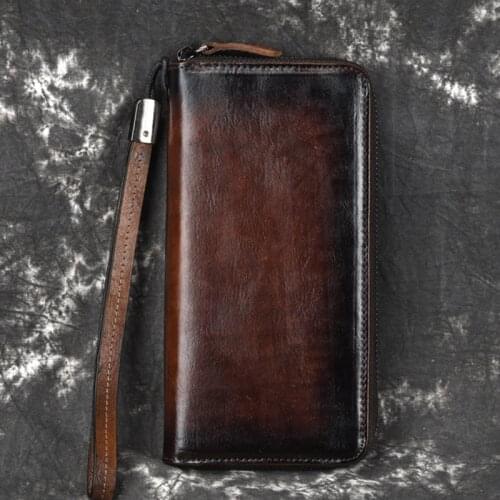 High Quality Natural Skin Women Purse Clutch Handy Bag ID/Credit Cards Multi-Capacity Vintage Wrist Long Genuine Leather Wallet