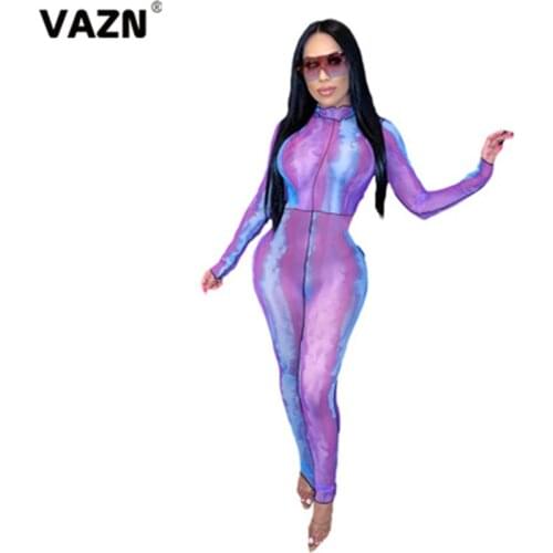VAZN 2020 Long Sleeve Tie Dye Maxi Long Dress New Fashion Women Sexy Boho Beach Style Vestidos For Female