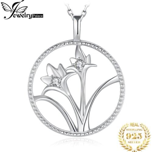 JewelryPalace Daffodil Flower Round CZ 925 Sterling Silver Pendant Necklace Women Circle Simulated Diamond Pendant No Chain